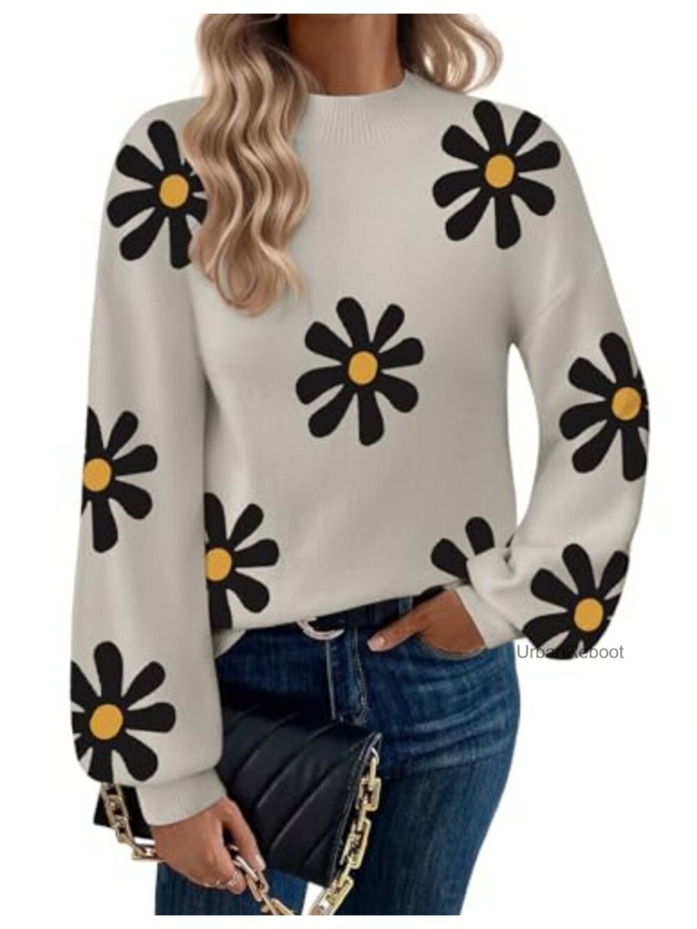 Turtleneck Pullover Sweater Lantern Sleeve Knit Top Fall Winter